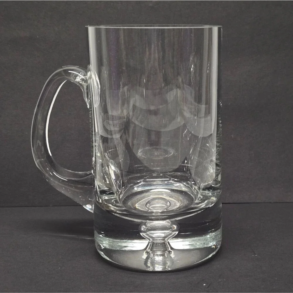Krosno Crate & Barrel Glass Babble Base Beer Mug Stein Poland Hand-blown